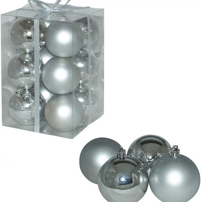 Ukrasi za jelku - kugle 8 cm 12 komada srebrne