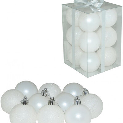 Ukrasi Za Jelku 12 komada - Kuglice 5 cm bele