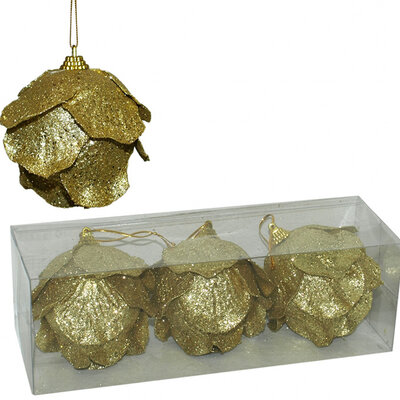 Ukras za jelku u obliku ruže u zlatnoj boji 3 komada