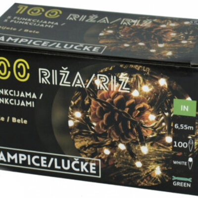 Novogodišnje lampice - riža 100 belih lampica sa funkcijama