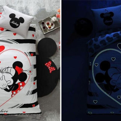 Dupla pamučna posteljina koja sija u mraku Minnie and Mickey Amour