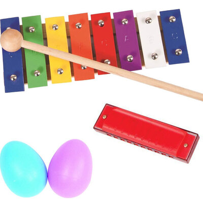 Set dečijih instrumenata - metalofon, šejkeri i usna harmonika PK08