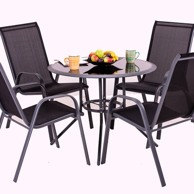 Kafe Garnitura Mabel Black - 4 Stolice i Sto Sa Staklom