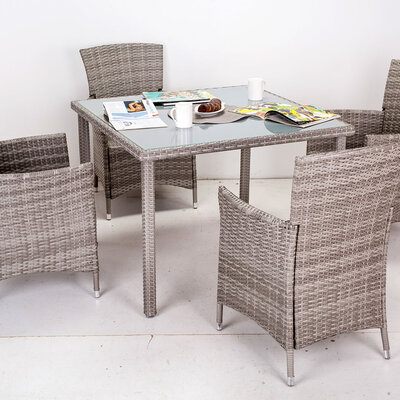 Garnitura Jonas Grey - 4 Fotelje i Sto Sa Staklom - Wicker Ratan