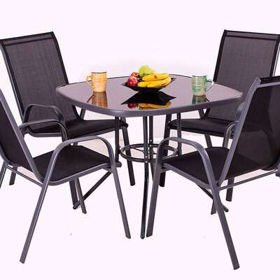 Baštenska Garnitura Sulta Black - 4 Stolice i Sto Sa Staklom