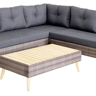 Ugaona Garnitura Od Tikovog Drveta i Wicker Ratana Maruga