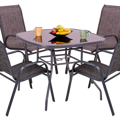 Baštenska Garnitura Bogota - 4 Melirane Stolice i Sto Sa Staklom