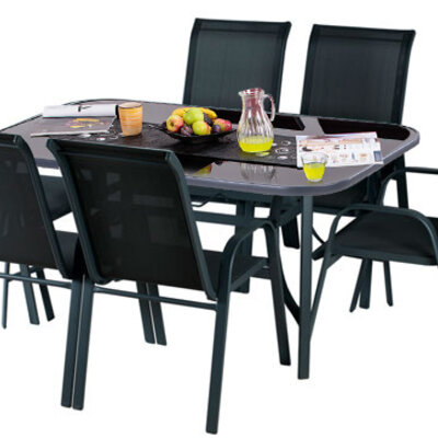 Baštenska Garnitura Metal Tekstilen Regent Crna - 6 Stolica i Sto Sa Staklom