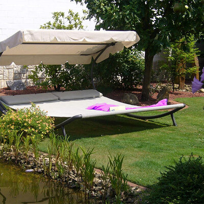 Dupla Ležaljka Sa Tendom Bež- 220 x 202 x 151 cm