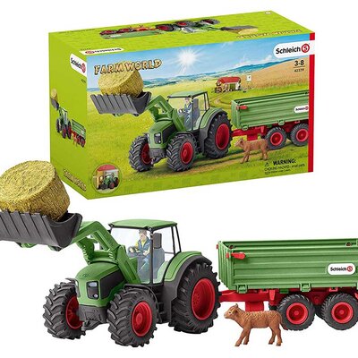 Schleich Figure Domaće životinje - Traktor s prikolicom farmer i tele 42379