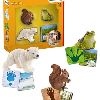 Schleich Figure Divlje životinje - Polarni medvedić veverica i zelena žaba + karte 42474