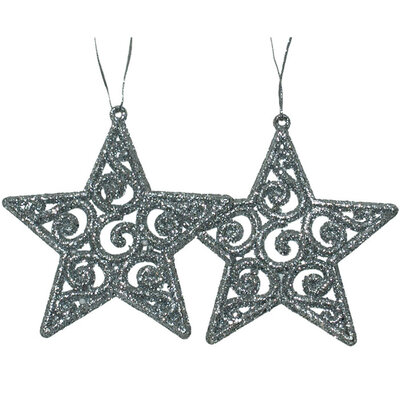 Ukrasi za jelku - zvezde u srebrnoj boji set 2 komada