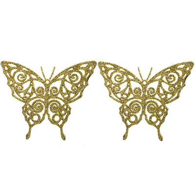 Ukrasi za jelku - leptirići u zlatnoj boji set 2 komada