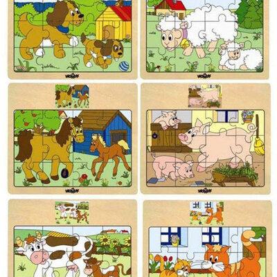 WOODY Puzzle Set 6 motiva DOMAĆE ŽIVOTINJE 12 delova 93010