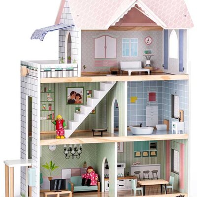 WOODY Drvena kućica za lutke Molly sa lutkicama i nameštajem 91332