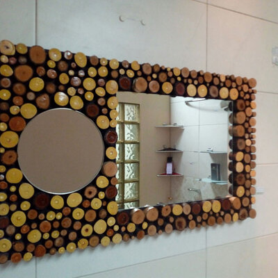 Ogledalo za kupatilo sa tikovinom 75 x 44cm