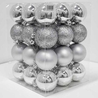 Novogodišnji ukrasi za jelku Kugle Silver 36 kom. 19003