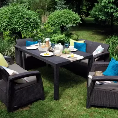 Baštenska garnitura Curver Corfu Fiesta 2 Dvoseda 2 Fotelje i Sto Graphite