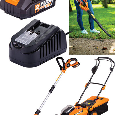 Komplet Baštenskog Aku Alata Villager Fuse Garden 1 - Kosačica, Duvač Lišća i Trimer za Travu Sa Baterijom i Punjačem