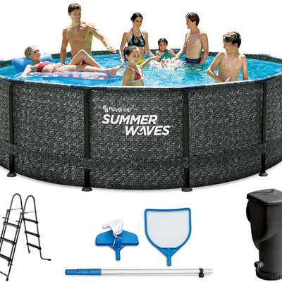 Bazen sa metalnim ramom 427x107cm Komplet sa merdevinama, Skimer filter pumpom, prekrivačem i setom za čišćenje