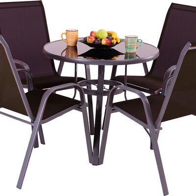 Baštenska Garnitura Como Black - 4 Stolice i Sto Sa Staklom