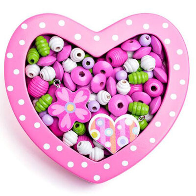 Woody Drvene perlice za nizanje - Roze srce 90214