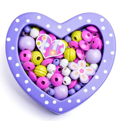 Woody Drvene perlice za nizanje - Ljubičasto srce 90216