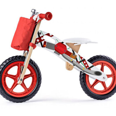 WOODY Dečiji drveni balans bicikl - bicikl bez pedala - crveni 93066