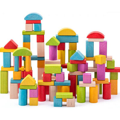 WOODY Drvene kocke - blokovi za slaganje 100 komada 90914