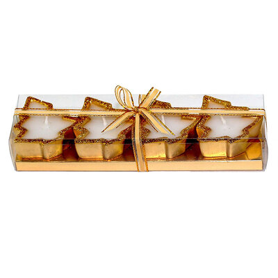 Set ukrasnih sveća zlatne boje u obliku jelkica