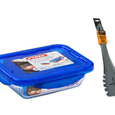 Set vatrostalni pekač pravougaoni 0,8l Pyrex+multi set siva