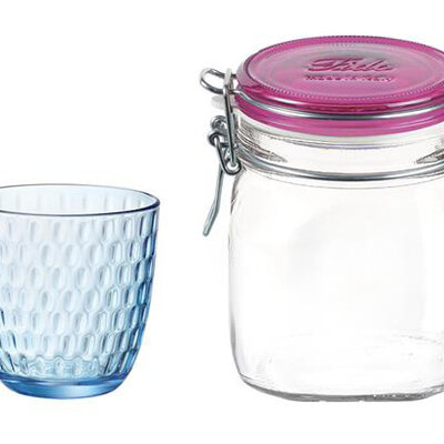 Set čaša za vodu aqua lively blue 29cl +tegla Fido Multicolor 750ml roze