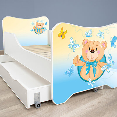 Dečiji krevet sa dušekom, letvicama i fiokom happy kitty Small teddy 160x80 cm 