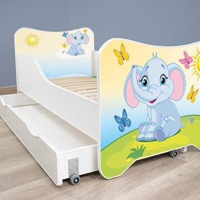 Dečiji krevet sa dušekom, letvicama i fiokom happy kitty Little elephant 160x80 cm 